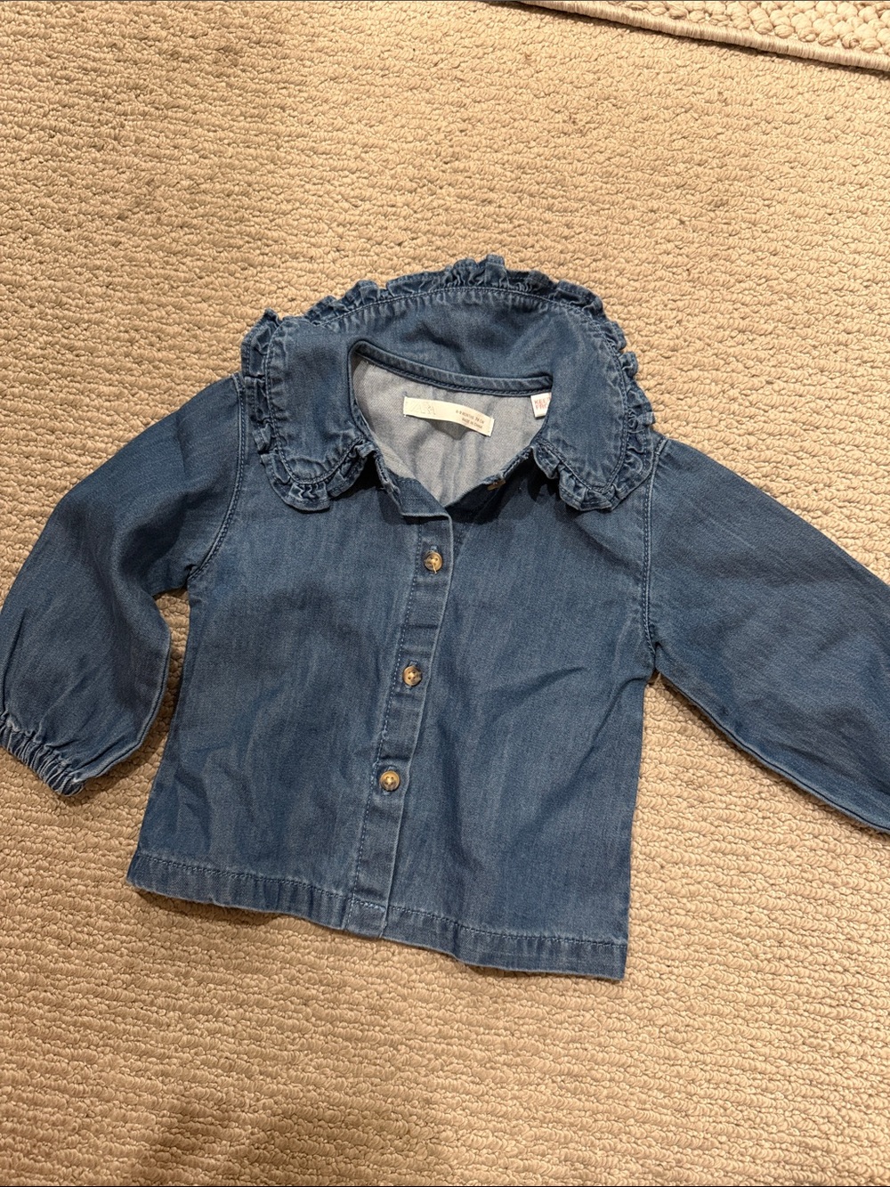 Zara Girls Denim Jacket with Ruffle Collar - Blue